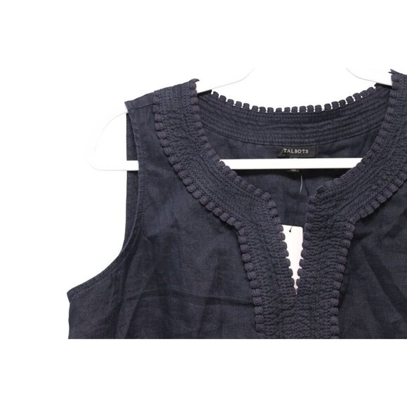 NWT Talbots Tunic Blouse Size Medium Navy 100% Linen Beach Coastal Preppy - Picture 4 of 12